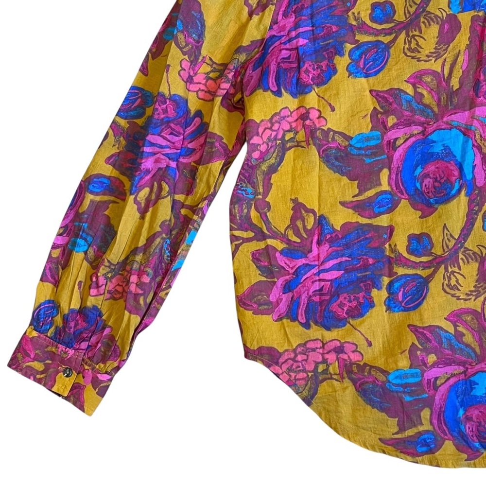 Sundance Women’s M Yellow Floral Cotton Lightweight Blouse Shirt Ruffle Collar - Picture 9 of 13